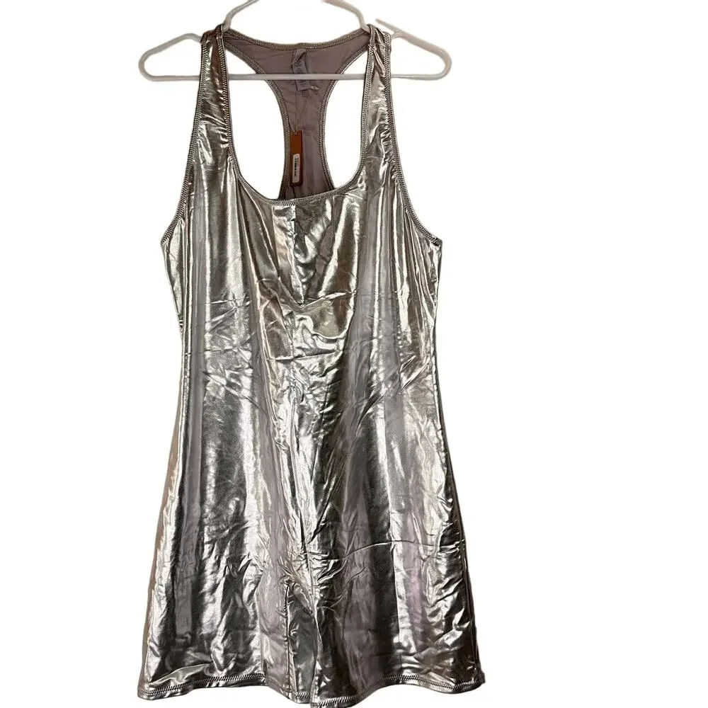 Skims Metallic Silver Racerback Cycle Suit Size 4X New with tags